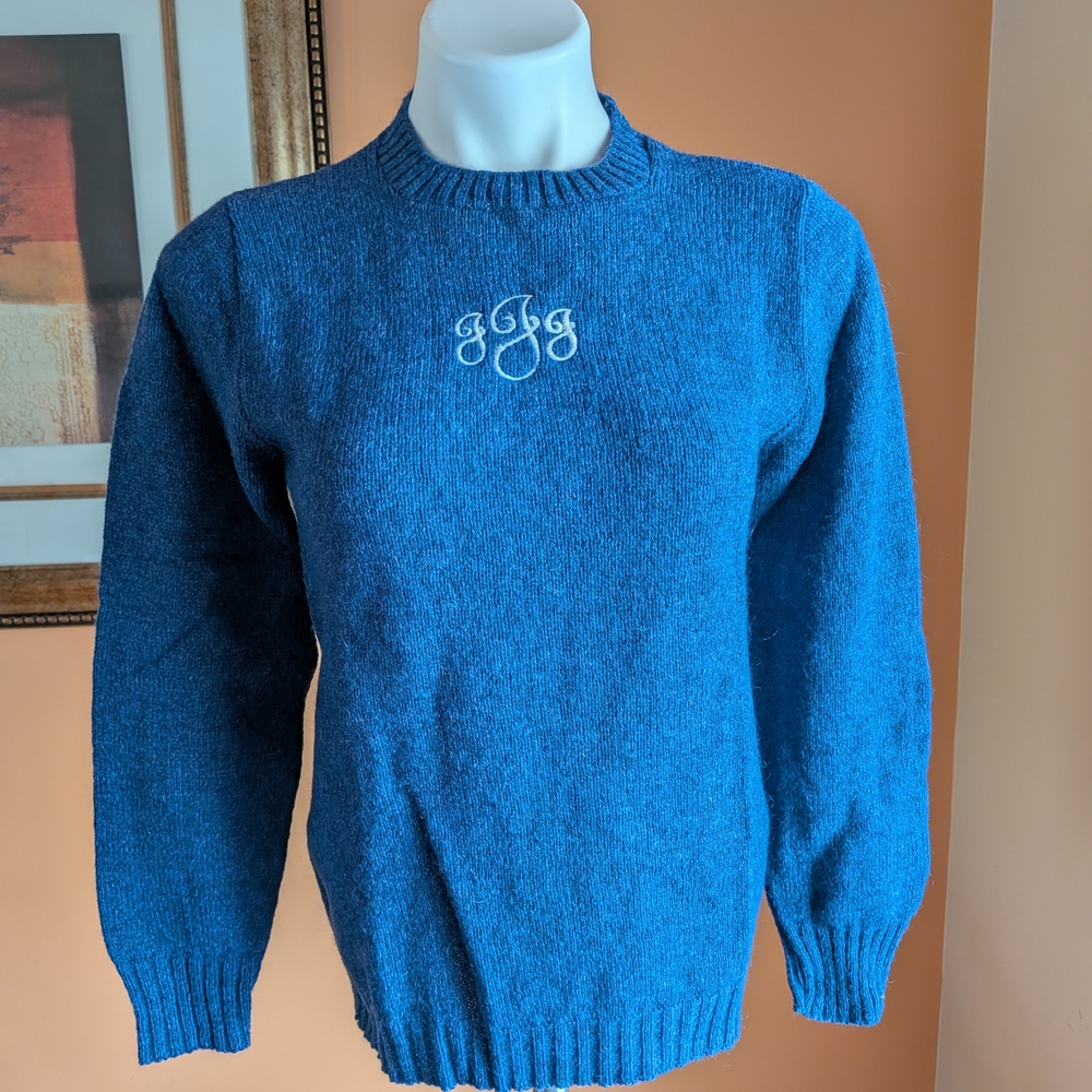 Vintage Monogram Crewneck Sweater in Teal Blue Size S- M